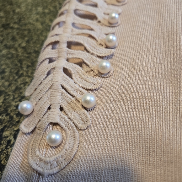 Cactus + Pearl Blush Pink Scoop Neck Sweater w/ Pearl & Lace Sleeves Women L - Picture 6 of 15